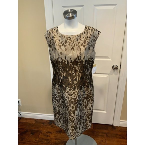 Lafayette 148 New York Brown & Tan Leopard Print Sheath "Josette" Dress, Size 12 - Picture 1 of 7